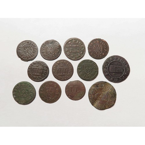 878 - Tokens, 17thC Suffolk, Bury St Edmunds, surnames H-W (12): Edmund Heasel 1/4d 1664, baker, D#65, nF;... 