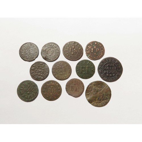 878 - Tokens, 17thC Suffolk, Bury St Edmunds, surnames H-W (12): Edmund Heasel 1/4d 1664, baker, D#65, nF;... 