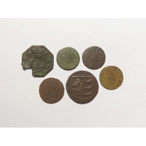 886 - Tokens, 17thC Suffolk, Ipswich (6): Town 1/4d 1670, D#158/9, VG/Fair; John Burrough 1/4d, grocer, D#... 