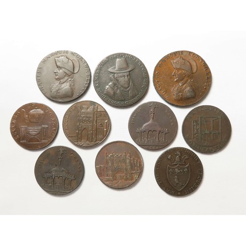 895 - Tokens, 18thC Suffolk (10): Beccles Halfpenny 1795 D&H #16, brown EF; Bury St Edmunds: Cornwallis, P... 