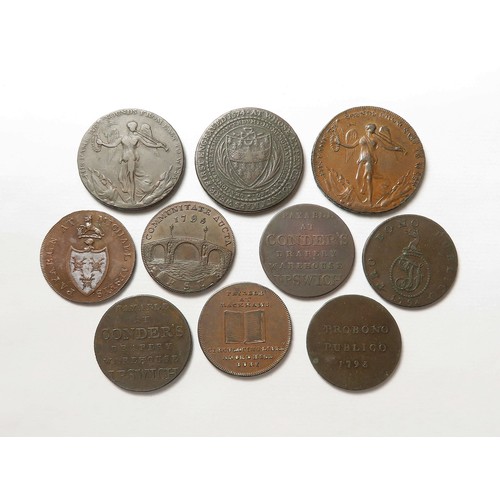 895 - Tokens, 18thC Suffolk (10): Beccles Halfpenny 1795 D&H #16, brown EF; Bury St Edmunds: Cornwallis, P... 