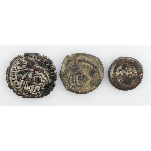 410 - Roman/Byzantine bronze minors (3): Arcadius AE4 of Constantinople, 2.13g, RIC IX p.229 62b, F/GF; Co... 