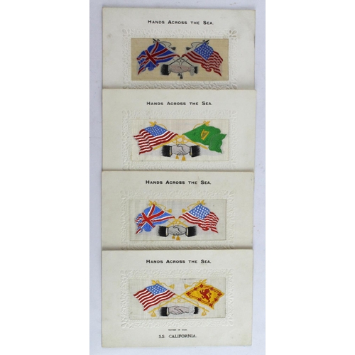 609 - S.S. California, Hands across the Sea with country flags, varieties, by Stevens (4)