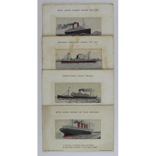 629 - Stevens, Alpha series, R.M.S. Lusitania (no back), R.M.S. Ambrose. Franconia or Laconia & Antilles o... 