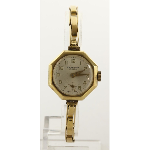 109 - Ladies 18ct cased manual wind wristwatch by J.W Benson, Glasgow import marks 1926. The silvered dial... 