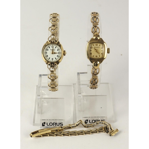 110 - Two 9ct cased ladies manual wind wristwatches, signed Rotary and Helvetica, both with 9ct gold brace... 