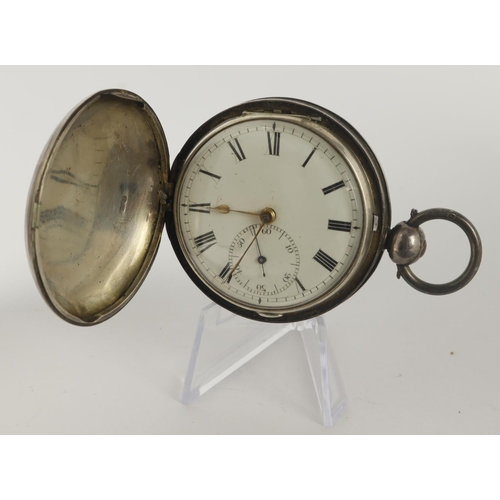 142 - Gents silver cased full hunter key wind pocket watch, London 1906. The white enamel dial with Roman ... 