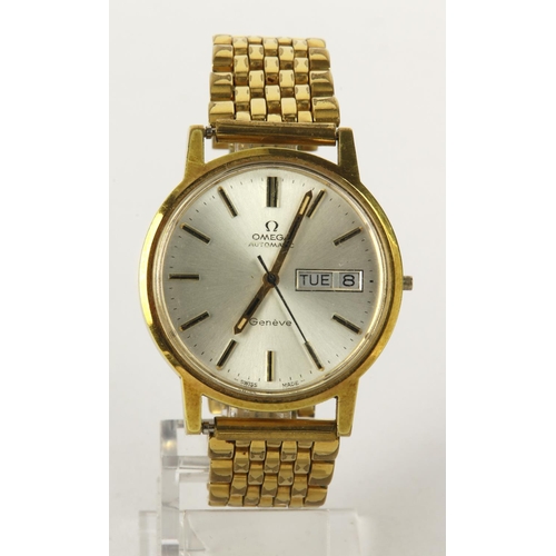 145 - Gents gold plated Omega automatic wristwatch, 1972. The silvered dial with baton markers, black oute... 