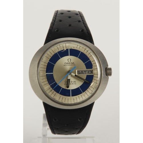 164 - Gents stainless steel cased Omega Dynamic manual wind wristwatch. The white and blue dial with baton... 