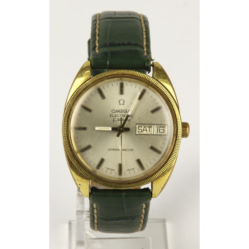 199 - Omega Electronic f300 gold plated quartz gents wristwatch, ref. 198.0045 circa 1973. The silvered di... 