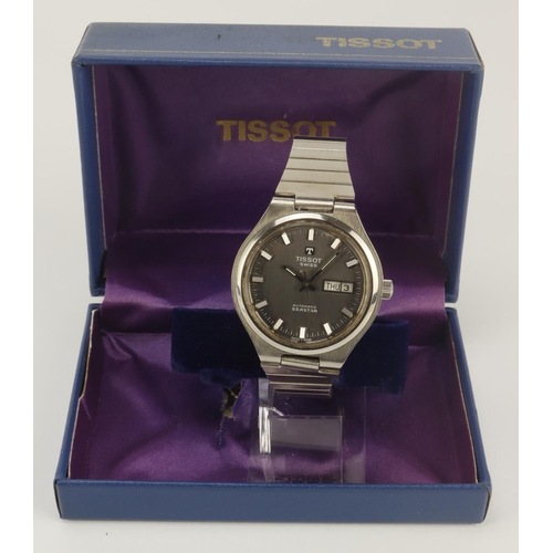 2 - Gents stainless steel cased Tissot automatic Seastar wristwatch. The black dial with silver markers ... 