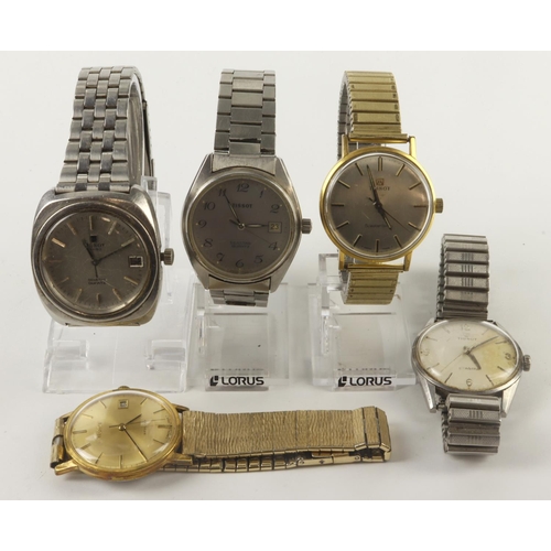 213 - Tissot. An assortment of five wristwatches. Two Seastar quartz models (one with Tissot bracelet), al... 