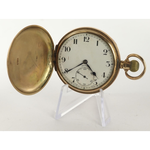 217 - Gents 9ct full hunter pocket watch. Hallmarked Birmingham 1930. The signed white dial by Zenith with... 