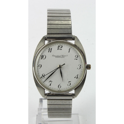 27 - Gents International Watch Company stainless steel manual wind wristwatch. The signed white dial with... 