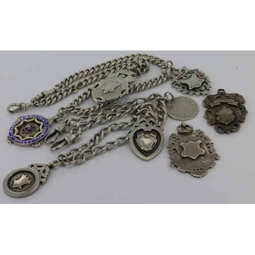 304 - Two silver Albert pocket watch chains, lengths 16.5