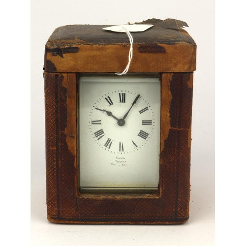 313 - French brass five glass carriage clock, white enamel dial marked 'Fraser, Preston' with Roman numera... 