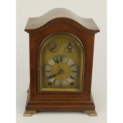 314 - Oak cased mantel clock, by Winterhalder & Hofmeier, with two subsidiary dials, with five gongs, make... 