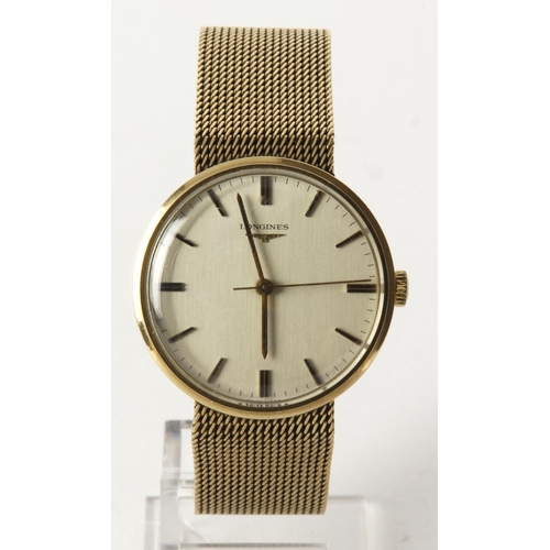 38 - Gents 9ct cased Longines manual wind wristwatch, circa 1974. The silvered dial with gilt baton marke... 