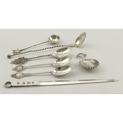 447 - Mixed lot of silver flatware comprising a long Swedish ? Spoon marked MH 830S, an unmarked silver ca... 