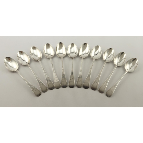 448 - Eleven silver Old English bright-cut teaspoons hallmarked HW&Co., Sheffield, 1873 .   Total weight o... 