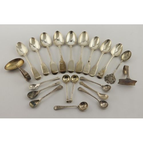 450 - Mixed lot of silver flatware comprising five Georgian Fiddle pattern teaspoons hallmarked London 181... 