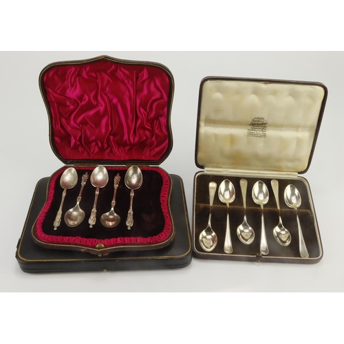 458 - Three boxes of silver spoons plus tongs (six spoons in one box, six spoons plus tongs in another box... 