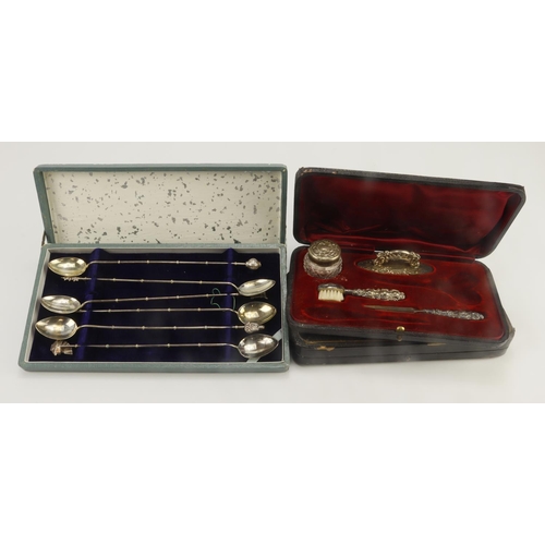 459 - Mixed lot of boxed items comprising six silver Japanese spoons marked silver  (one with a broken end... 