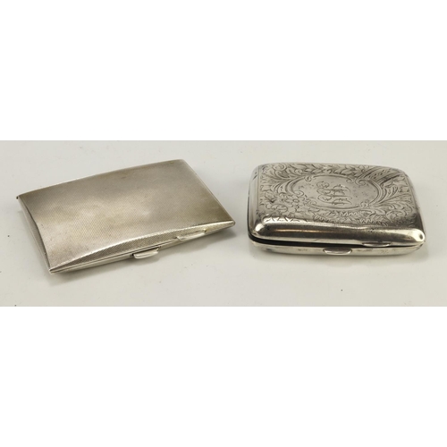 466 - Two silver cigarette cases with British hallmarks for Birm. 1915 and Birm. 1934, the earlier one doe... 