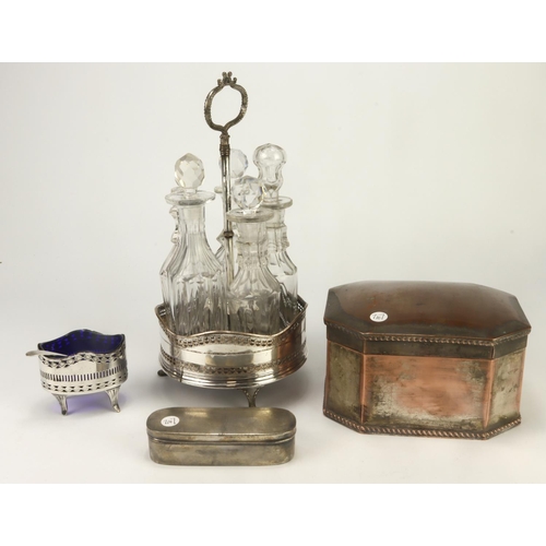 470 - Mixed lot of three pieces of Sheffield plate comprising a five piece standing cruet, (one missing st... 