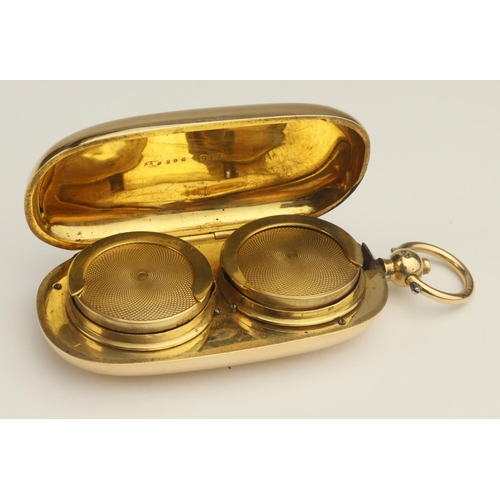 475 - 18ct gold twin Sovereign holder, engraved 