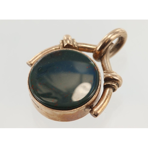 482 - Rose gold pocket watch swivel fob pendant, set with cornelian and bloodstone each measuring approx. ... 