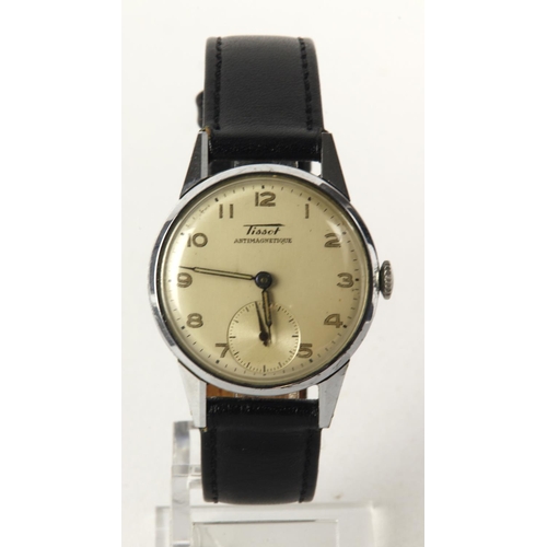 52 - Gents stainless steel cased Tissot Antimagnetique manual wind wristwatch, circa 1946. The silvered d... 