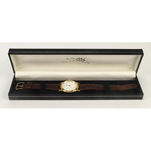 88 - Gents gold plated and stainless steel Oris automatic gents wristwatch, ref. SA 7445. The white dial ... 