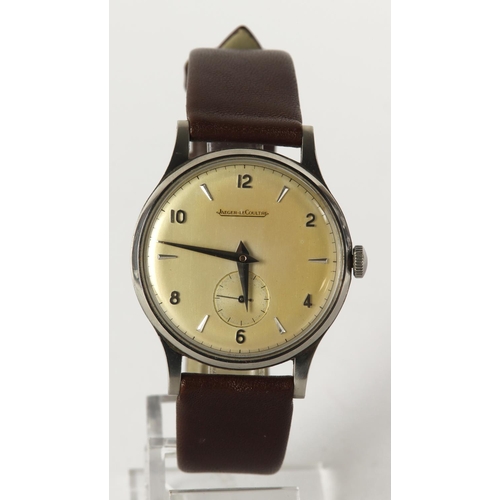 9 - Gents stainless steel cased Jaeger Le Coultre manual wind wristwatch circa 1950s?. The cream dial wi... 