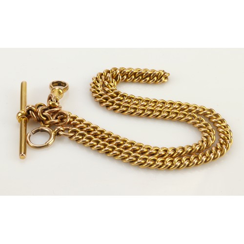 310 - 9ct yellow gold vintage single Albert pocket watch chain, each curb linked stamped '9.375', links wi... 