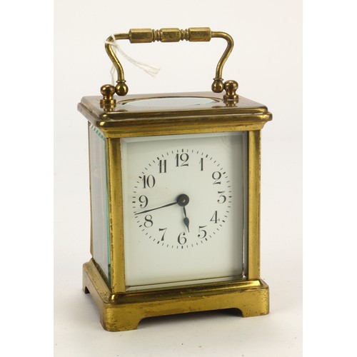 321 - Brass five glass carriage clock, Arabic numerals to dial, height 10cm approx. (working at time of ca... 