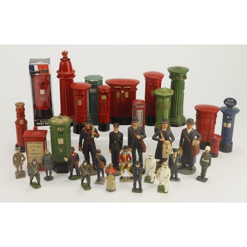 319 - Post Office interest. A collection of various postmen, post women and post boxes, including Britains... 