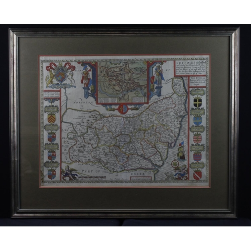 544 - Speed (John). Hand coloured engraved map 'Suffolke Described and Divided into Hundreds, The Situatio... 