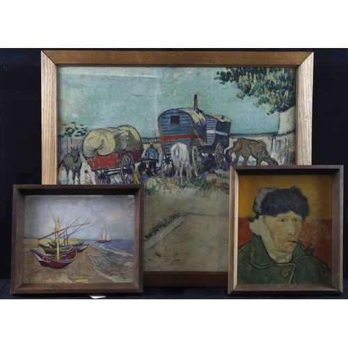 67 - Vincent Van Gogh interest. Three framed and glazed prints by Vincent Van Gogh, comprising Encampment... 