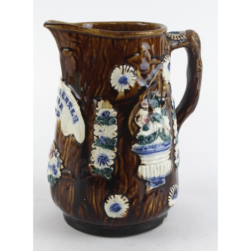 77 - Barge-ware Victorian decorated jug named to Mrs Gentle, Luton, 1893,   (Has one minute chip to the b... 