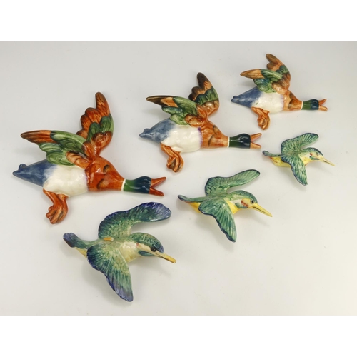 84 - Beswick. Three Beswick Kingfisher wall plaques (largest has a damaged beak), together with three Mal... 