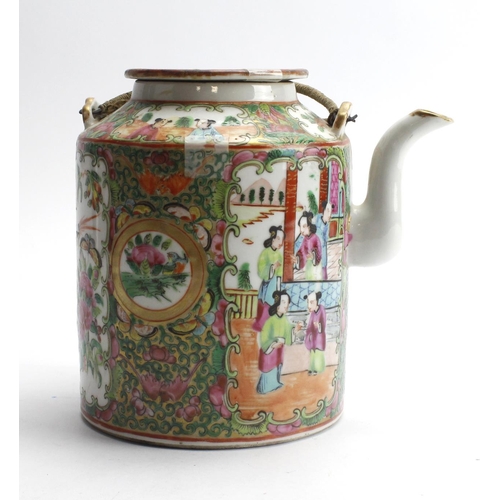 85 - Chinese Famille Rose teapot, circa 19th Century, with figural and floral decoration, height 16.5cm a... 