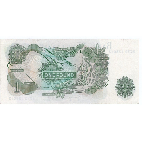 124 - ERROR Page 1 Pound issued 1970, missing security thread, serial BZ72 126012 (B322, Pick374g) about U... 