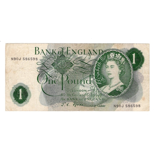 125 - ERROR Page 1 Pound issued 1970, small section of front overprinted on back at bottom right, serial N... 