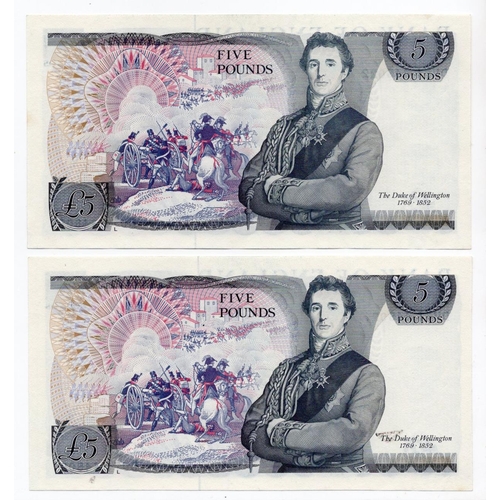 133 - ERROR Somerset 5 Pounds issued 1980, error missing signature, very rare consecutively numbered pair,... 