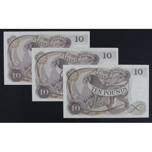 138 - Fforde 10 Pounds (B316) issued 1967 (3), all with prefix A49 (B316, Pick376b) EF+ to about Uncircula... 