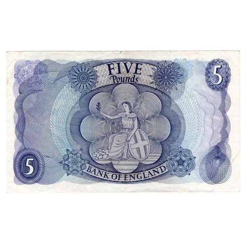 146 - Fforde 5 Pounds (B315) issued 1967, rare REPLACEMENT note, serial 06M 768872 (B315, Pick375b) small ... 