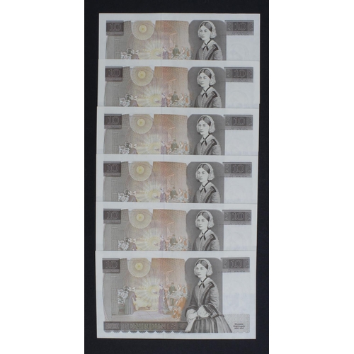 151 - Gill 10 Pounds (B354) issued 1988 (6), a consecutively numbered run, serial DW43 438771 - DW43 43877... 