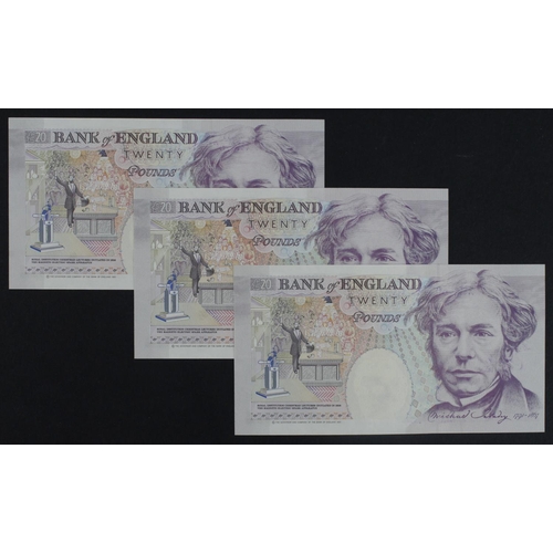 152 - Gill 20 Pounds (B358) issued 1991 (3), a consecutively numbered run of FIRST SERIES notes, serial A3... 