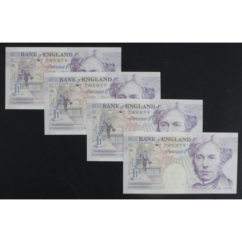 154 - Gill 20 Pounds (B358) issued 1991 (4), a consecutively numbered run of FIRST SERIES notes, serial A2... 